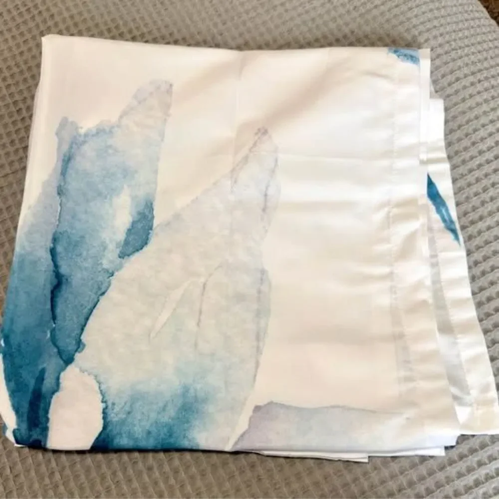 Blue Watercolor Floral Curtain Panels Set of 2 Cottage Farmhouse